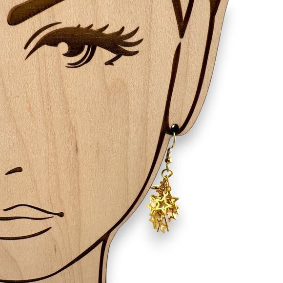 Gold Plated Stars Cluster Earrings Statement Earrings Gold Plated Ear Wire - Picture 4 of 12